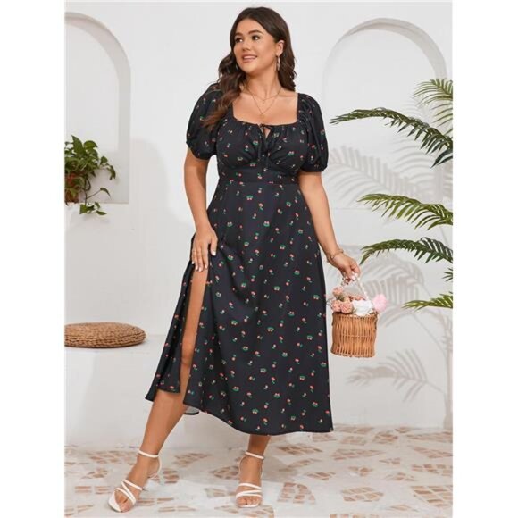 Women's Plus Size Summer Dress Short Sleeve Square Neck Milkmaid Maxi Long Dress - Picture 2 of 6